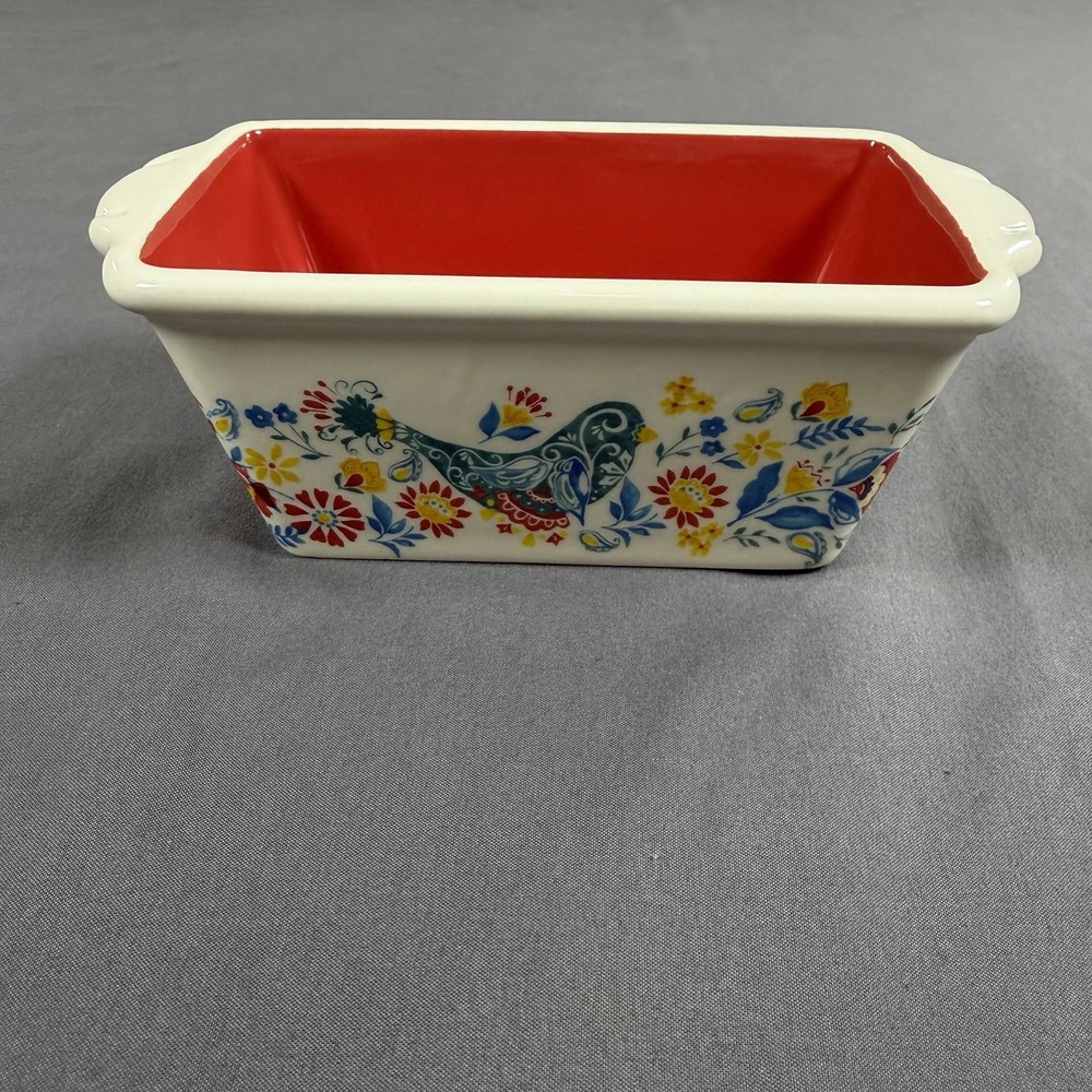 Pioneer Woman Mazie Blue Bird Mini Stoneware‎ Loaf Pan Baking Country Kitchen